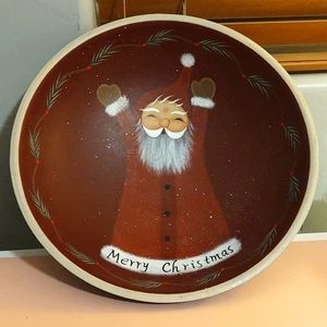 Large hand-painted wooden Santa bowl